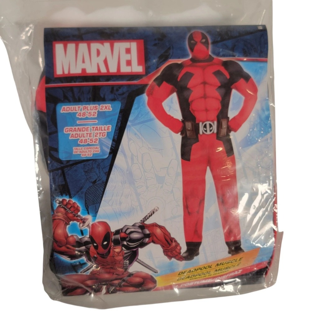 Marvel Deadpool Muscle Costume Adult Plus 2XL 48-52 5-Piece Halloween NWT